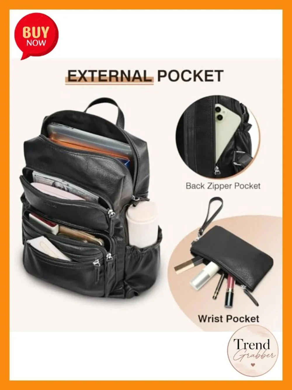 Vintage PU Leather Convertible Backpack with Wristlet, 14